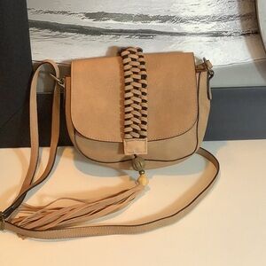 T-Shirt & Jeans Vegan Tan Braided Tassel Adjustable Strap Crossbody Bag